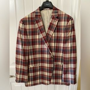 Gentlemen’s sport coat by CHAPS. Red blue beige multi plaid